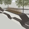 Natural Design Outdoor Chair with Wooden Structure and Green Trees in Park Landscape
