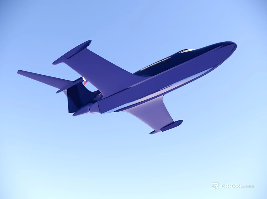 Purple Passenger Plane Flying in Clear Blue Sky with Sleek Design 3d model 