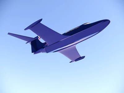 Purple Passenger Plane Flying in Clear Blue Sky with Sleek Design 3d model
