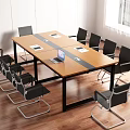 Wooden Conference Table With Black Chairs Laptop And Documents In Bright Room