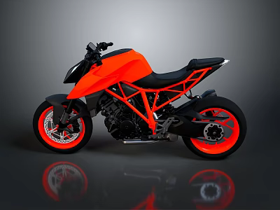 Orange And Black Modern Sporty Motorcycle With Stylish Frame And Wheels 3d model