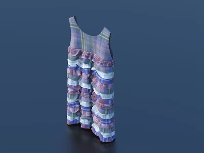 Stylish Casual Women's Dress With Plaid Pattern And Layered Ruffled Skirt 3d model