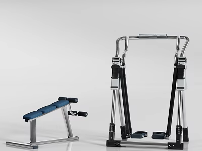 Blue Padded Workout Bench And Multi Functional Pull Up Bar Station For Home Gym 3d model
