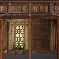 Cartoon Style Wooden Cottage With Tiled Roof And Wooden Awnings Windows And Potted Plants
