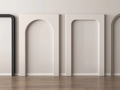 Various Shaped Decorative Frames In Black And White Against Light Wall With Wooden Floor 3d model
