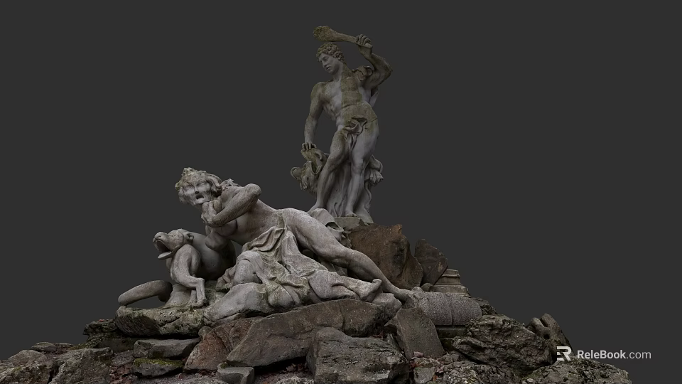 Game And Movie Characters Sculpture Featuring Standing Figure Holding Tool And Reclining Figures 3d model 