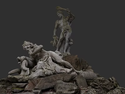 Game And Movie Characters Sculpture Featuring Standing Figure Holding Tool And Reclining Figures 3d model