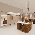 Modern Minimalist Clothing Store Interior With Beige Tones Sofa Stools Display Shelves And Wooden Accents
