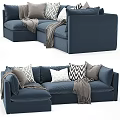 Modern Navy Blue Sectional Sofa With Cozy Throw Pillows And Soft Blanket 3d model