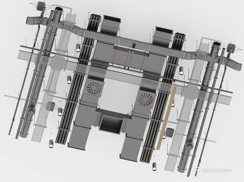 Structural Ceiling Design With Framework Beams Ventilation Grilles And Lighting Fixtures 3d model 