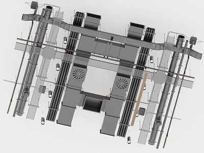 Structural Ceiling Design With Framework Beams Ventilation Grilles And Lighting Fixtures 3d model