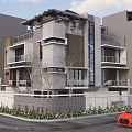 Modern Detached Villa Exterior With Large Glass Windows Wooden Accent Balconies And Roof Greenery