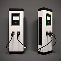 Commercial Equipment EV Charging Stations With White Design Black Green Accents Charging Ports And Cables
