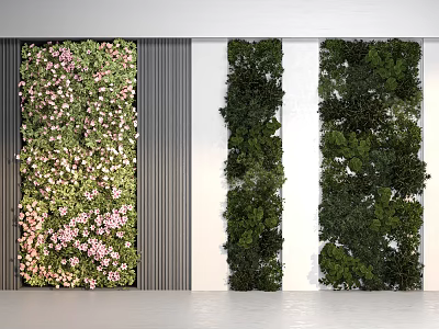 Indoor Living Plant Wall Decor With Pink Flowers And Green Foliage Varieties 3d model