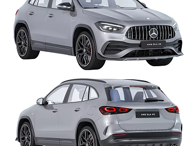 Silver Mercedes AMG GLA 35 Luxury SUV Front And Rear Views 3d model