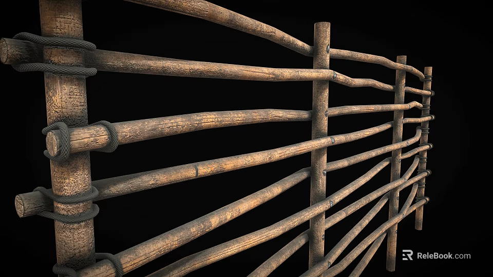 Rustic Wooden Fence Design With Horizontal Slats And Vertical Support Posts 3d model 