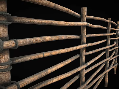Rustic Wooden Fence Design With Horizontal Slats And Vertical Support Posts 3d model