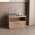 Modern Wooden Nightstand With Digital Clock Dried Plant Decorative Items Drawer And Open Shelf