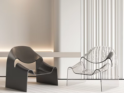 Two Modern Leisure Chairs Black And Transparent Acrylic With White Wall Vertical Blinds 3d model