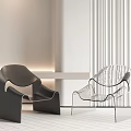 Two Modern Leisure Chairs Black And Transparent Acrylic With White Wall Vertical Blinds