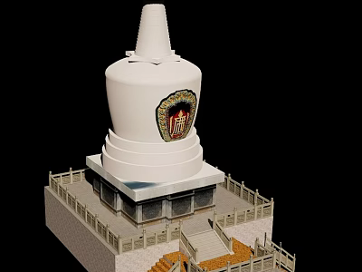 White Tower Structure Featuring Spire Decorative Emblem Platform Railing And Steps 3d model