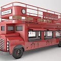Red Double Decker Bus Food Truck With Open Top Deck And Service Windows
