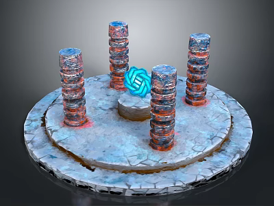 Frozen Landscape With Icy Circular Platform Brick Pillars And Blue Spiral 3d model