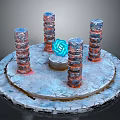 Frozen Landscape With Icy Circular Platform Brick Pillars And Blue Spiral