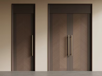 Sleek Wooden Double Doors With Herringbone Pattern And Golden Handles For Interior Design 3d model