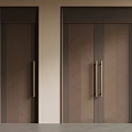 Sleek Wooden Double Doors With Herringbone Pattern And Golden Handles For Interior Design