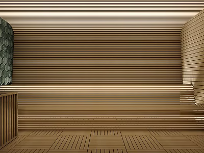 Serene SPA Sauna Interior Design With Wooden Striped Panels And Flooring 3d model