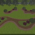Courtyard Garden with Green Lawn Trimmed Shrubs Red Leaf Plum Yellow Boxwood and Purple Barberry