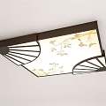 Chinese Ceiling Lights with Dark Brown Frame White Shade Golden Patterns Square Round Design 3d model