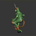 Green Antlered Game Movie Character With Yellow Belly Brown Hands Feet Standing On Leaf