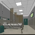 Clean Hospital Ward Interior With White Bed Blue Cabinet TV And Green Door