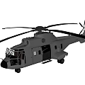 Gray Military Transport Helicopter with Open Side Door Main Rotors and Tail Rotor