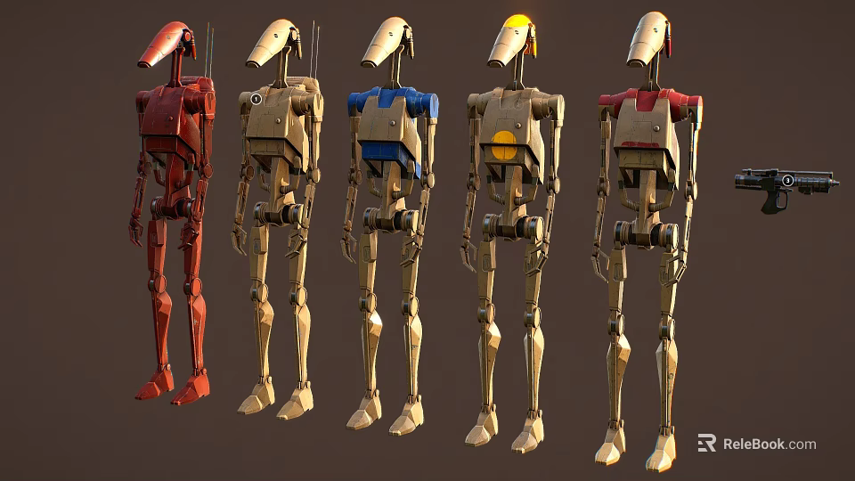 Colorful Humanoid Robot Characters With Mechanical Design And Varied Hues 3d model 