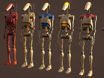 Colorful Humanoid Robot Characters With Mechanical Design And Varied Hues 3d model