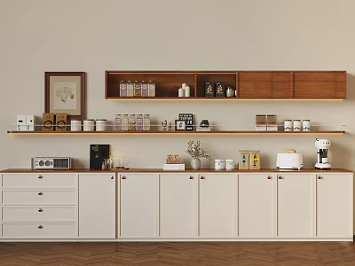 Contemporary Entryway Cabinet And Sideboard Featuring White Storage Doors Wooden Shelves And Decorative Items 3d model