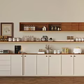 Contemporary Entryway Cabinet And Sideboard Featuring White Storage Doors Wooden Shelves And Decorative Items