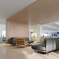 Modern Public Office Space Design With Sofas Chairs Open Layout And Glass Partitions