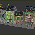 Residential Building Models with Various Colors Sloped Roofs Arched Doors and Colorful Facades