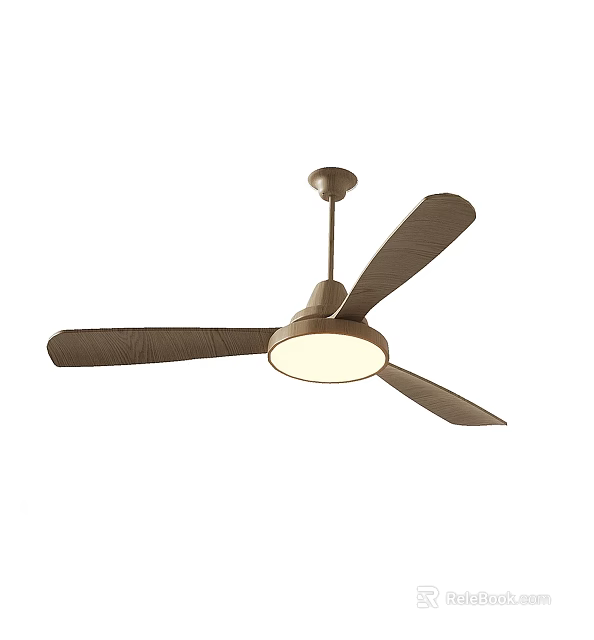 Modern Bronze Ceiling Fan Light With Four Blades And Round Illuminated Fixture 3d model 