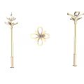 Golden Flower Design Outdoor Lights With Decorative Pole Mounted Structures 3d model