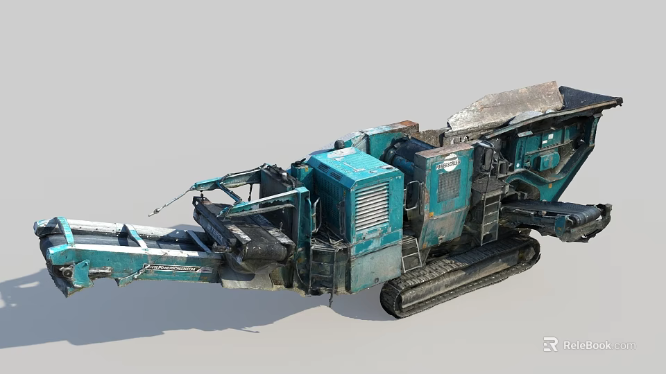 Teal Tracked Mobile Crusher With Heavy Duty Conveyor Belt And Industrial Design 3d model 