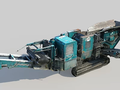 Teal Tracked Mobile Crusher With Heavy Duty Conveyor Belt And Industrial Design 3d model