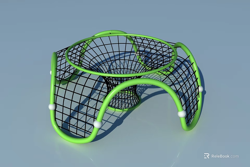 Green Net Play Structure For Kids With Curved Frame And White Balls 3d model