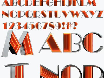 Stylish 3D Letter Shaped Decorative Lights In Orange And Silver For Home Decor 3d model