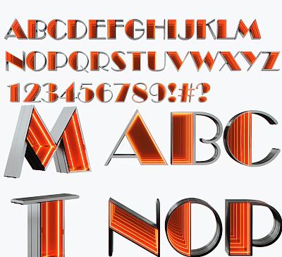 Stylish 3D Letter Shaped Decorative Lights In Orange And Silver For Home Decor 3d model