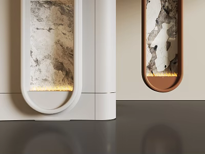 Modern Fireplace Design With White Copper Frames And Marble Texture Glowing Flame 3d model